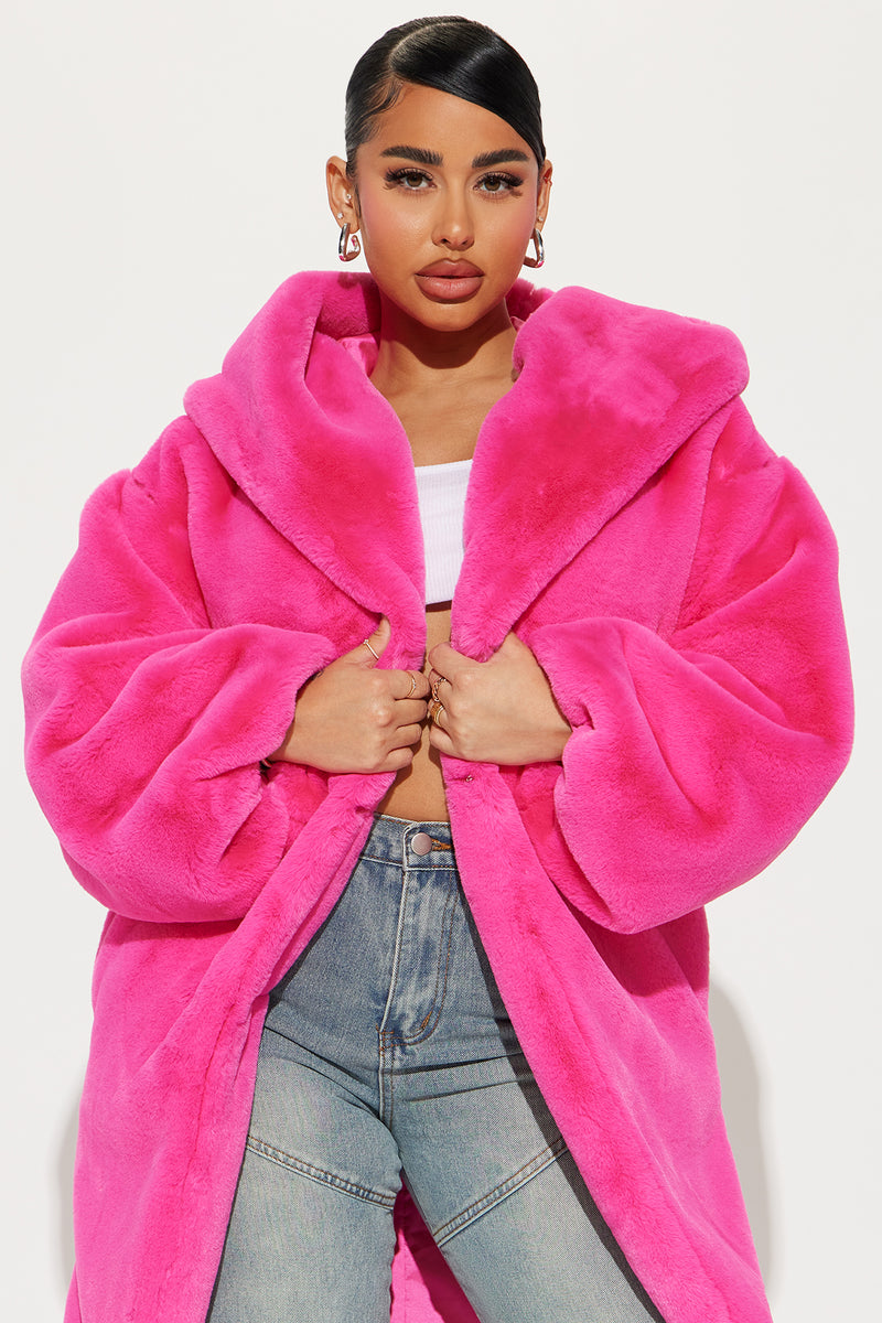 Fuchsia faux fur coat on sale