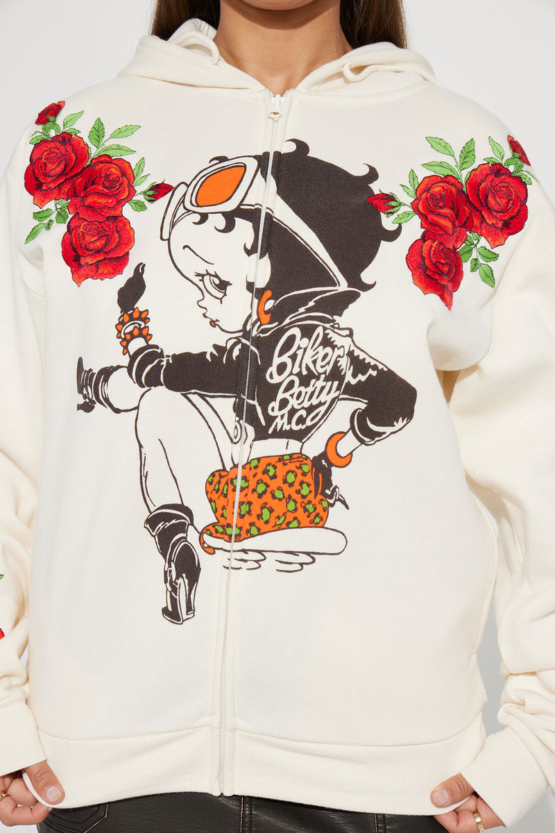 Betty Boop Zip Front Hoodie Cream Fashion Nova Screens Tops