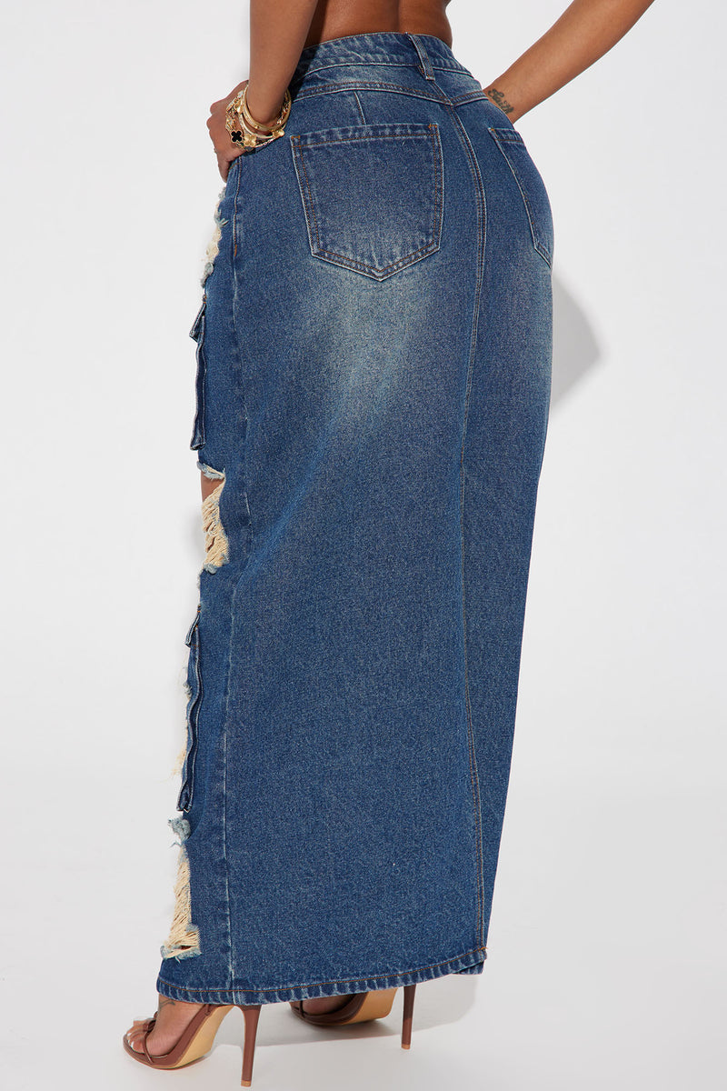 Ladies distressed denim skirt on sale