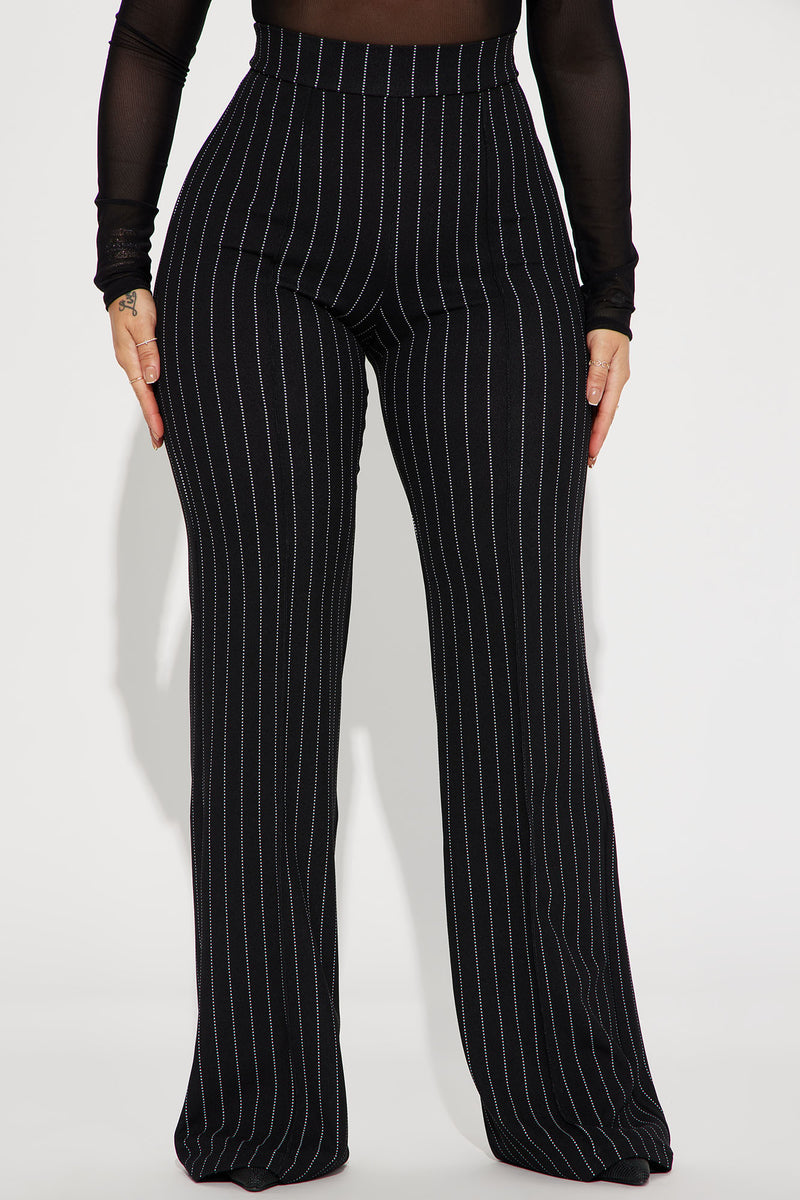 Victoria High Waisted Dress Pant Pinstripe Black White