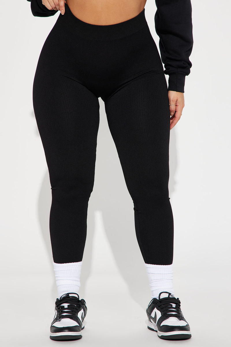 Reyna Ribbed Seamless Legging Black Fashion Nova, Leggings
