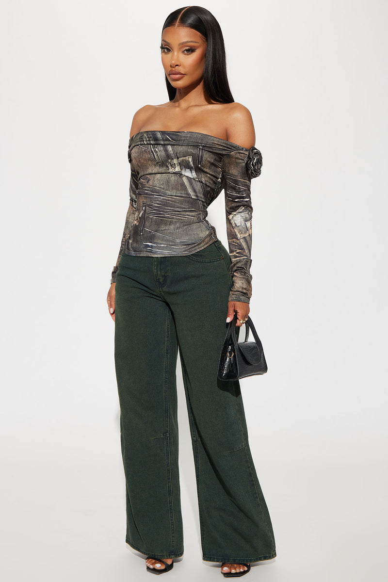 Army green off shop the shoulder top
