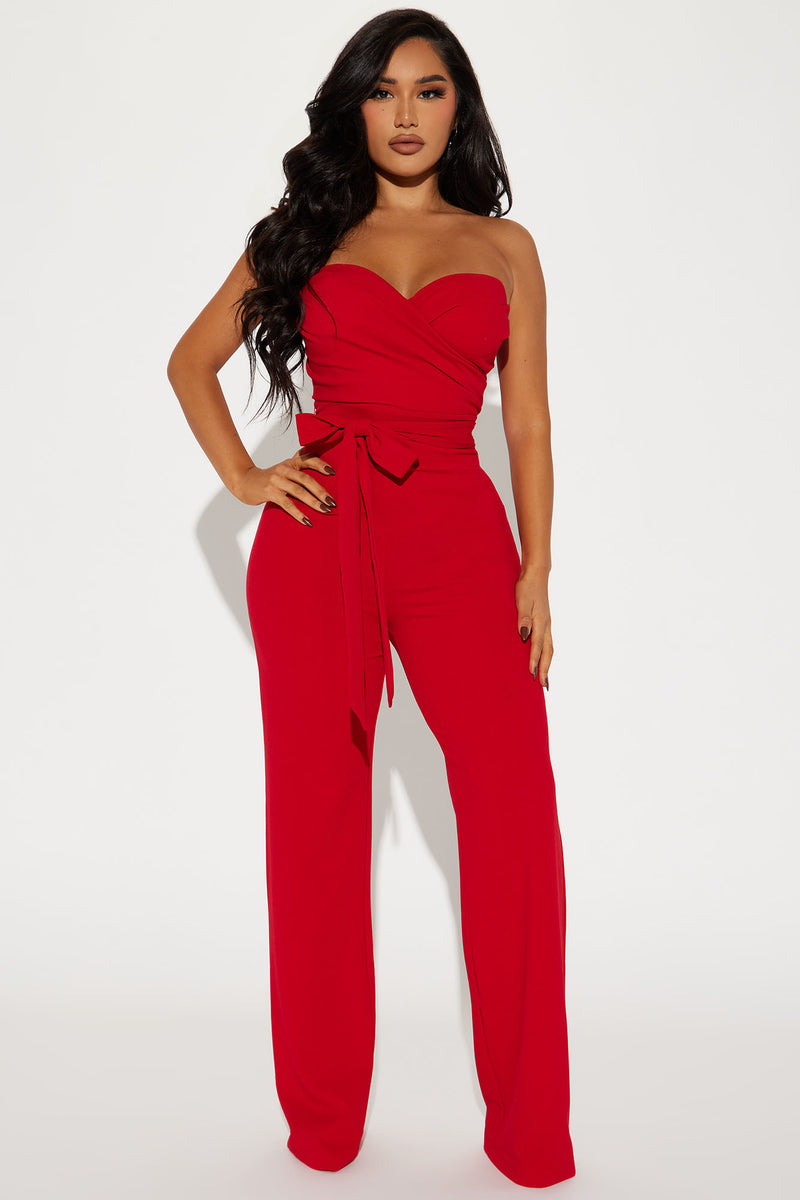 Red jumpsuit fashion nova sales