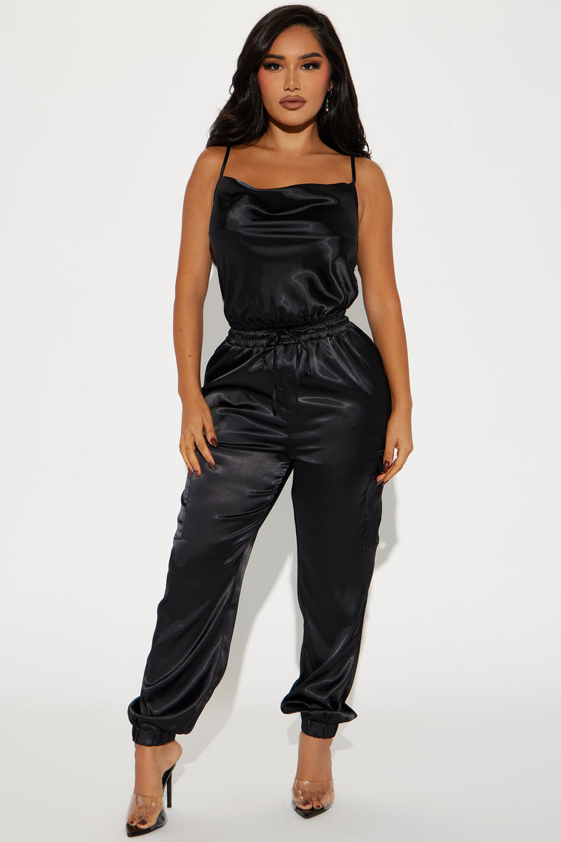 Keep Me Near Satin Jumpsuit Black Fashion Nova, Jumpsuits Fashion