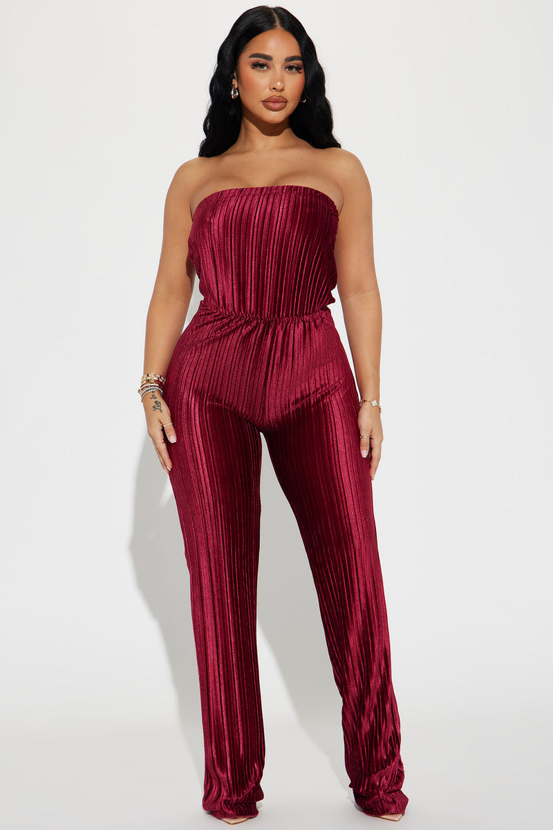 Reminds Me Of You Velvet Jumpsuit Burgundy Fashion Nova