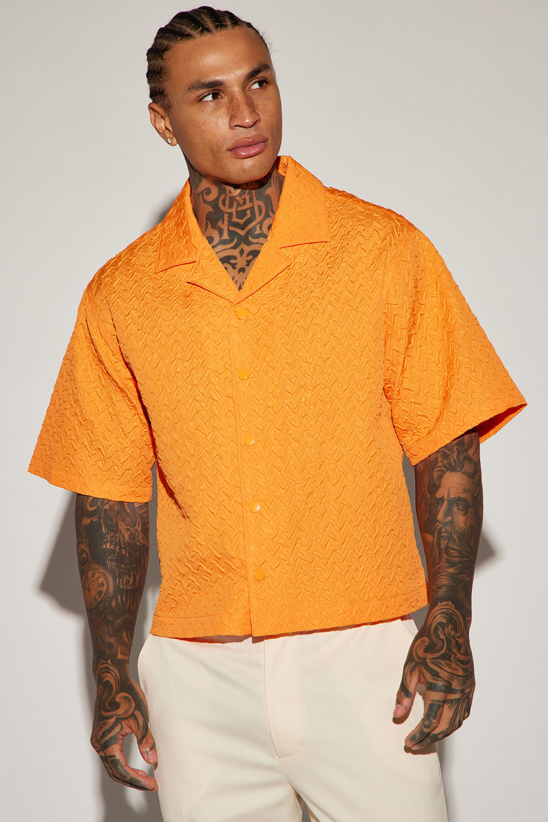 Orange button sales up shirt mens