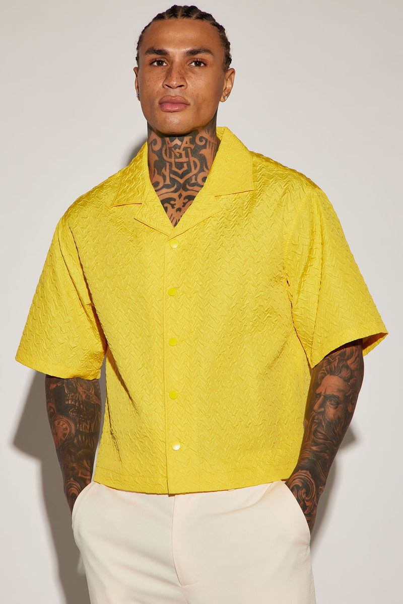 Apex Textured Cropped Button Up Shirt Yellow Fashion Nova, Mens Shirts Fashion Nova