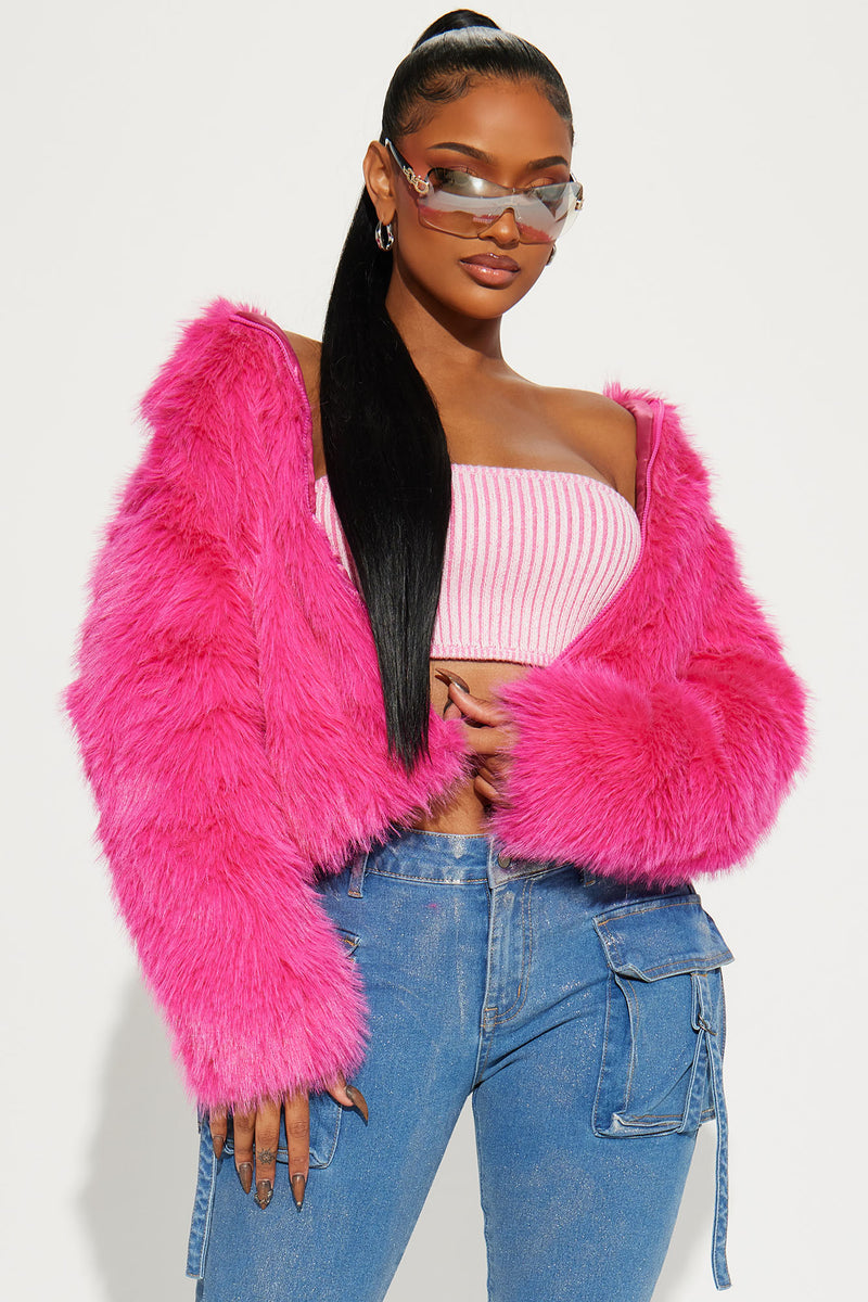 Hot pink hot sale fuzzy jacket