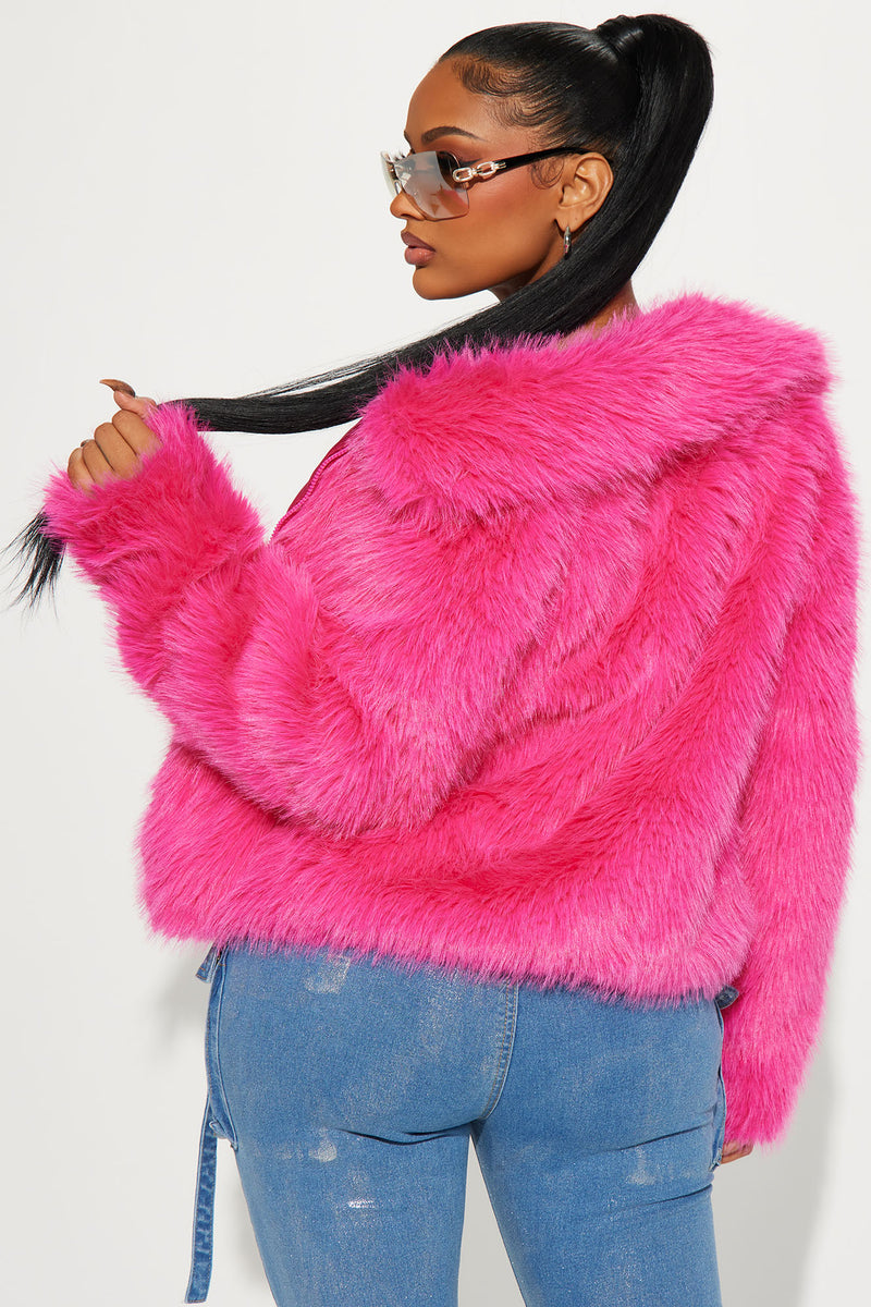 Hot pink discount faux fur coat