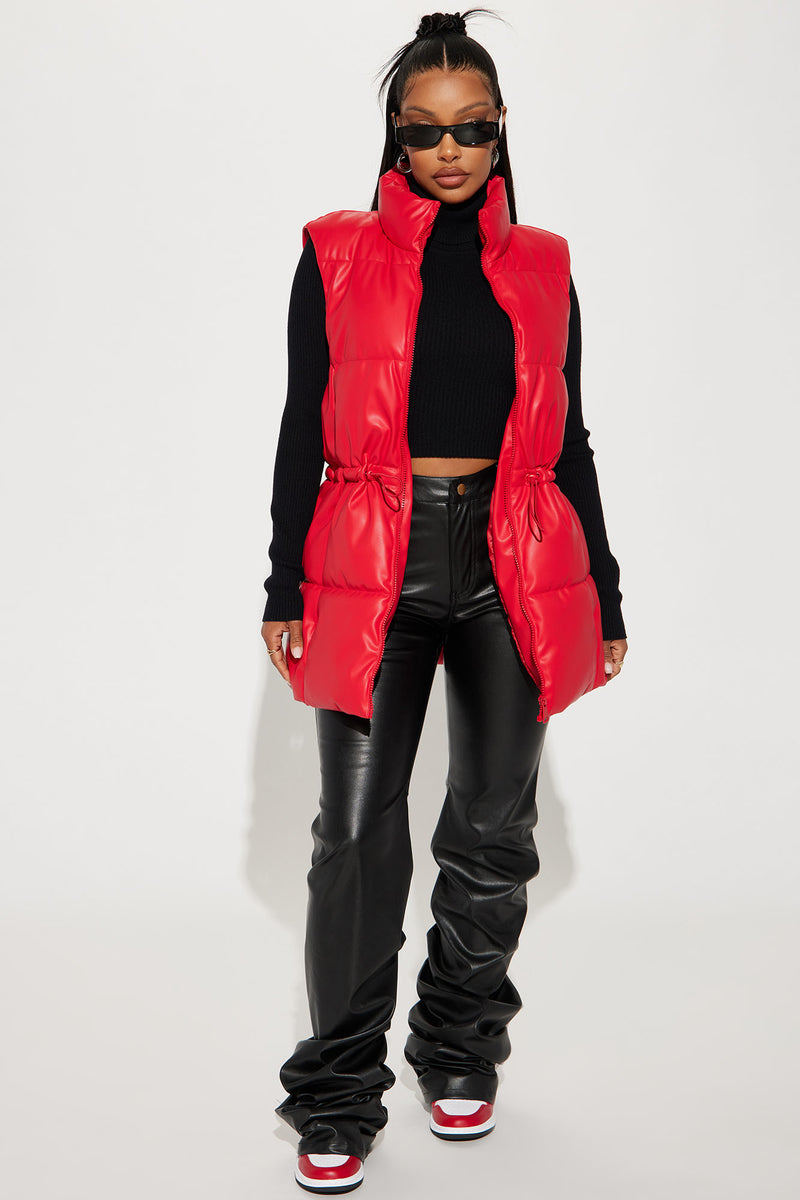 Ladies red puffer vest discount