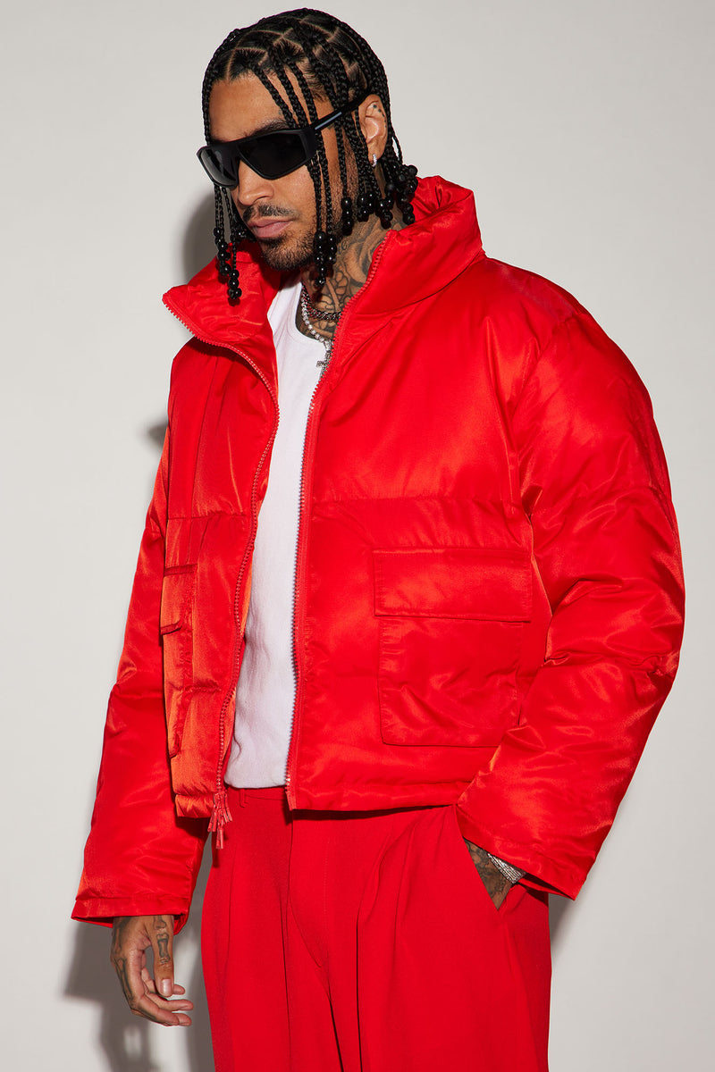 Ride With Me Nylon Cropped Puffer - Red