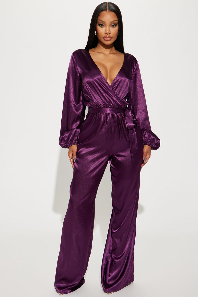 Unloving You Satin Jumpsuit Eggplant Fashion Nova, Jumpsuits