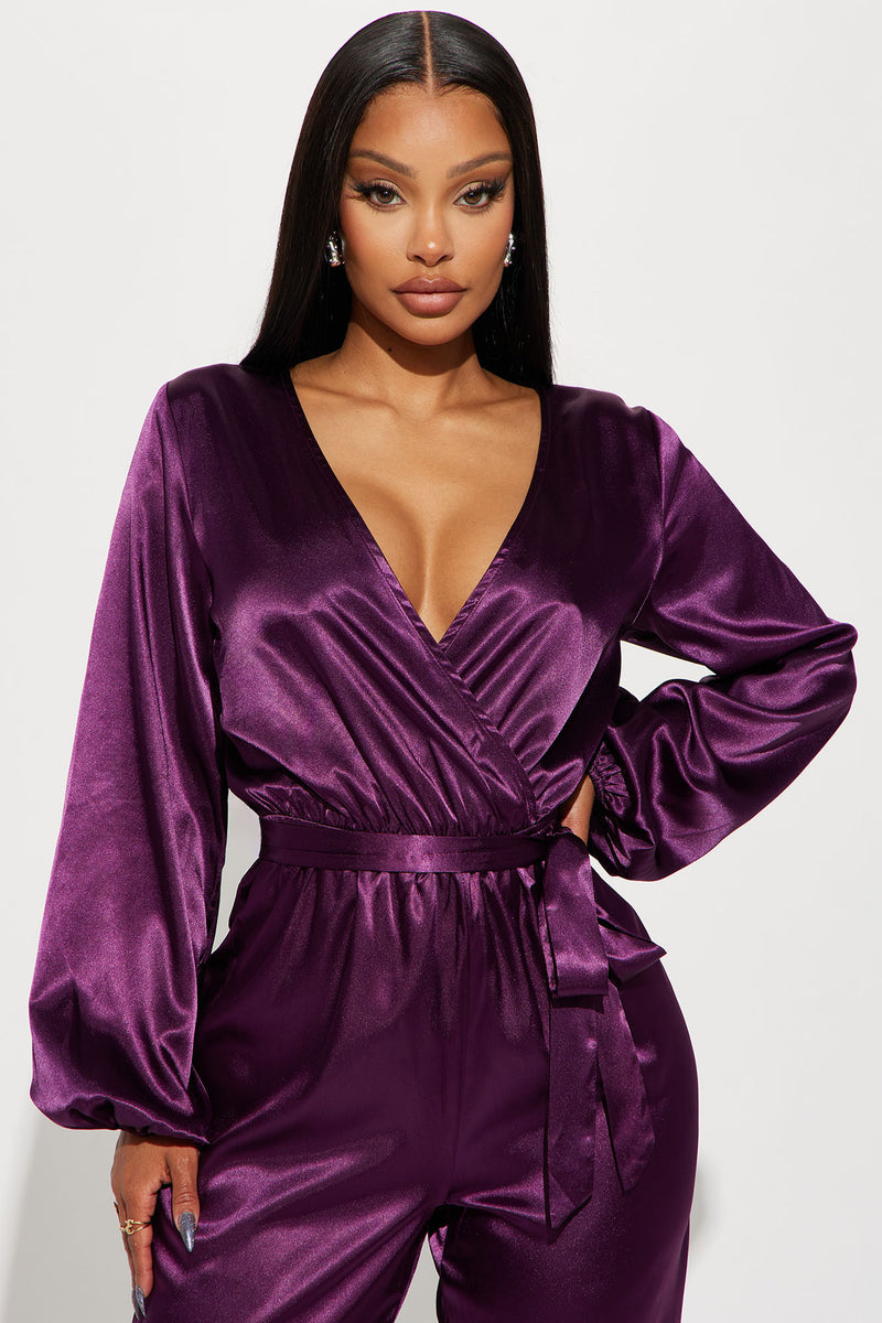 Unloving You Satin Jumpsuit Eggplant Fashion Nova, Jumpsuits