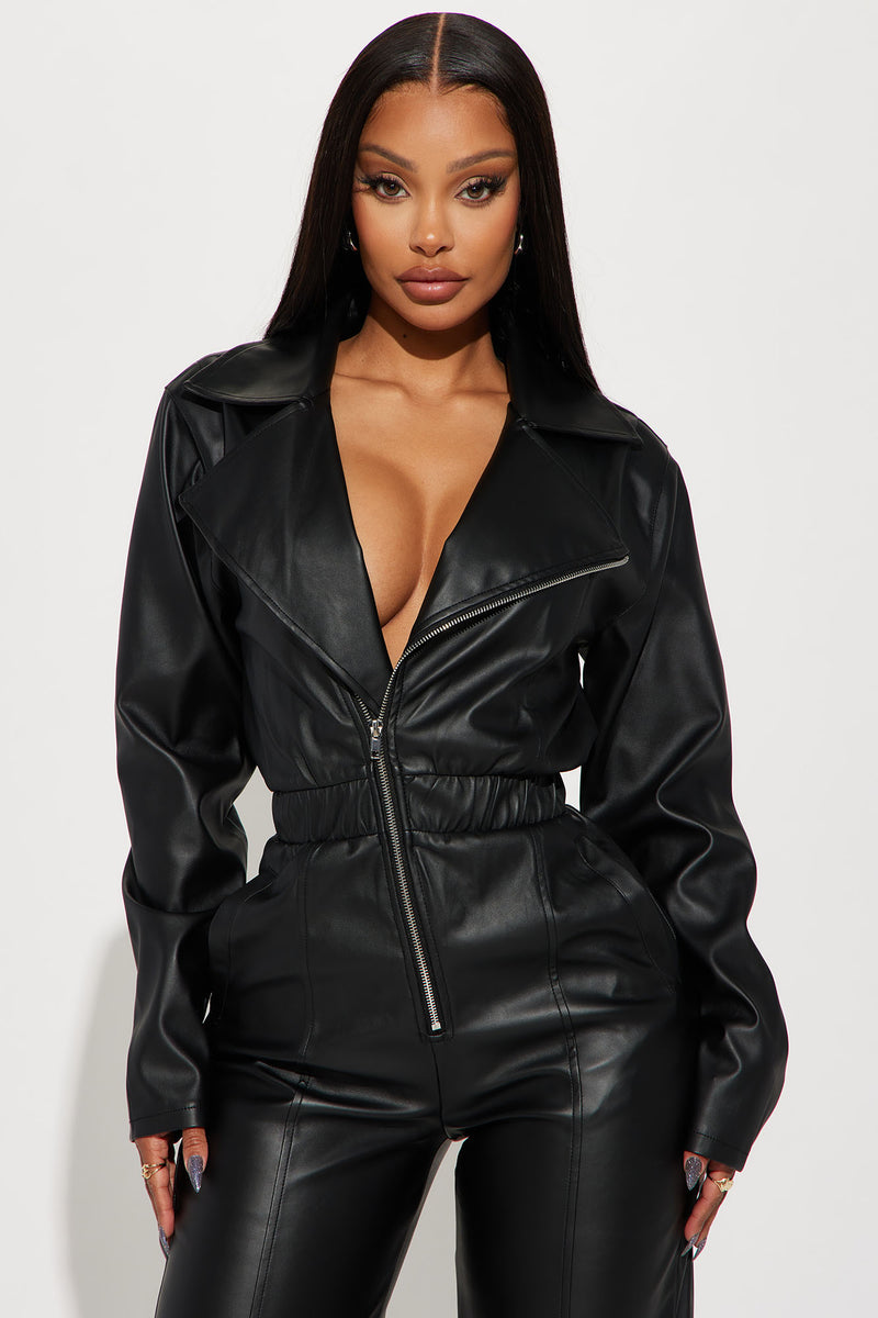 Leather best sale biker jumpsuit