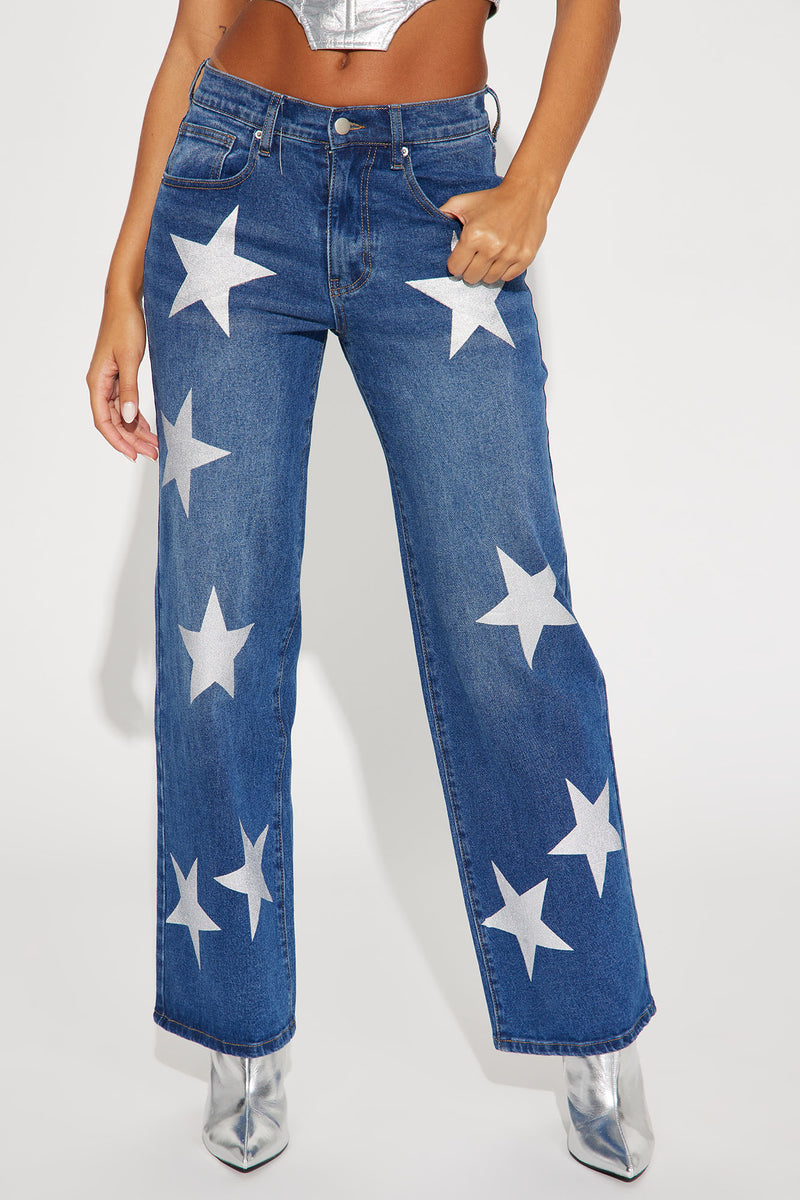 A Star Is Rising Baggy Stretch Jeans - Dark Wash