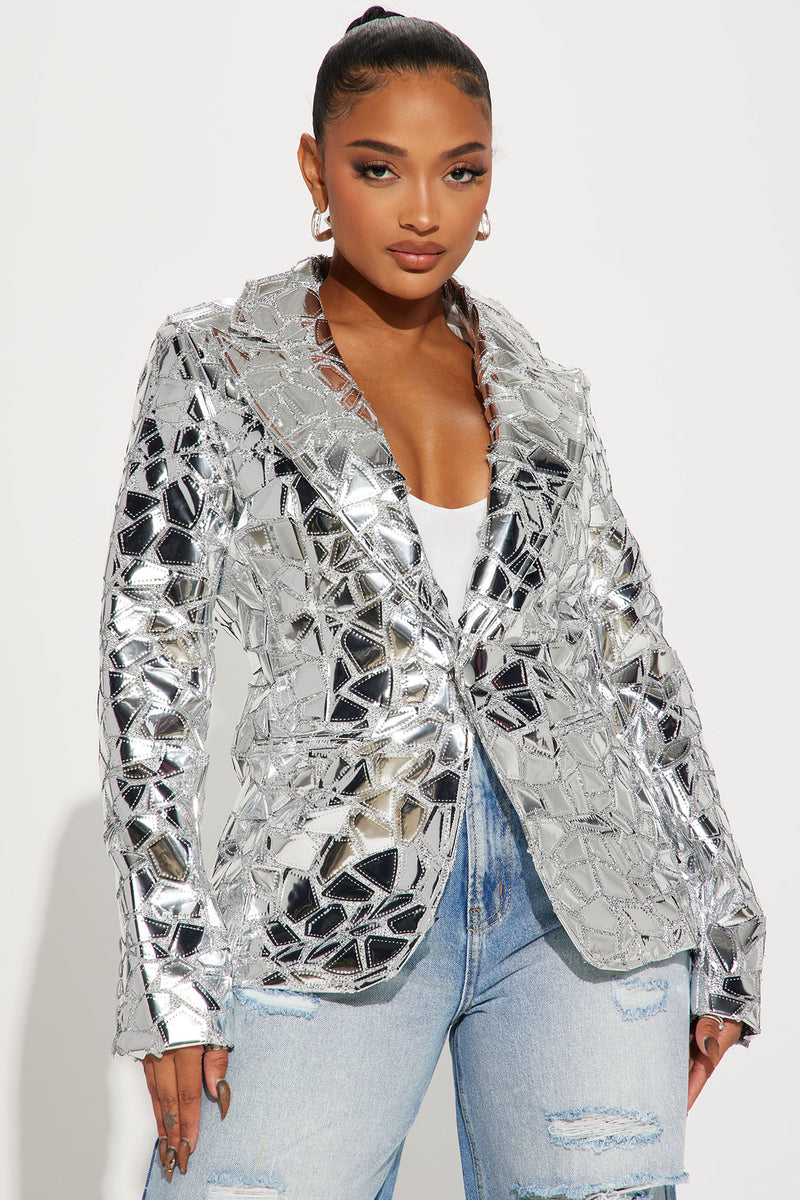 Womens silver clearance blazer jacket