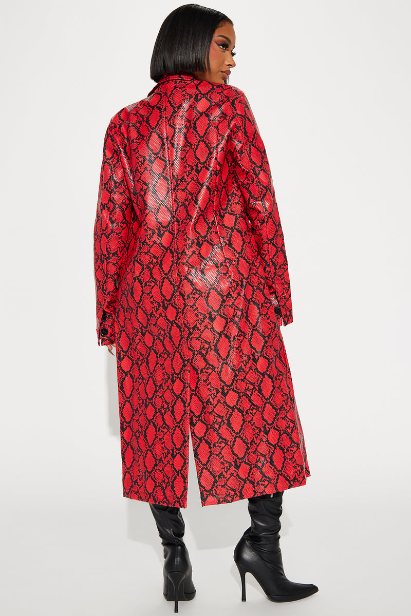 Red snake shop print coat
