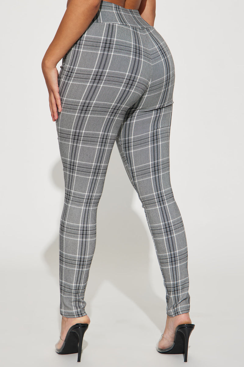 Alba Plaid Skinny Trouser Grey combo Fashion Nova Pants