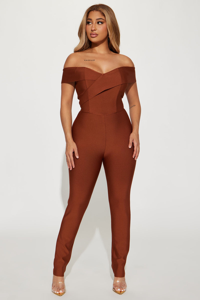 Face It Again Bandage Jumpsuit Bronze Fashion Nova, Jumpsuits