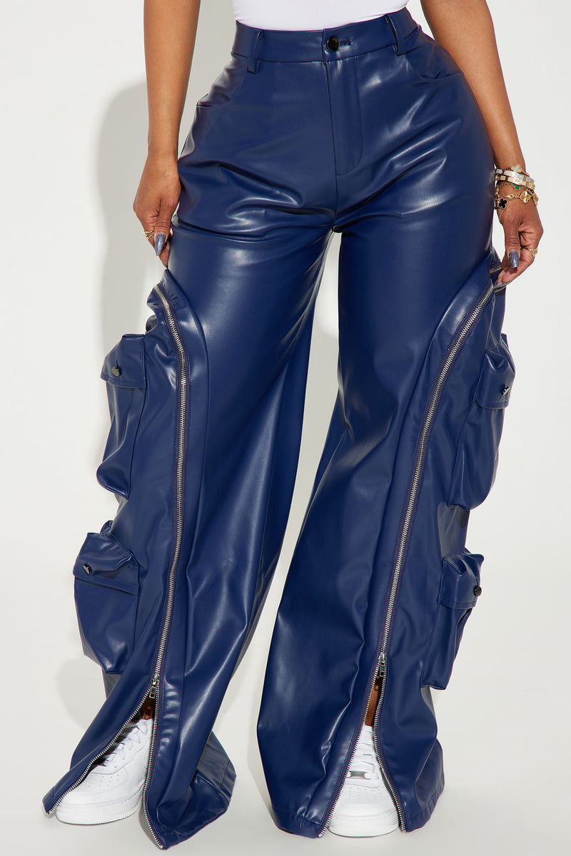 Barely Holdin On Faux Leather Pant Navy