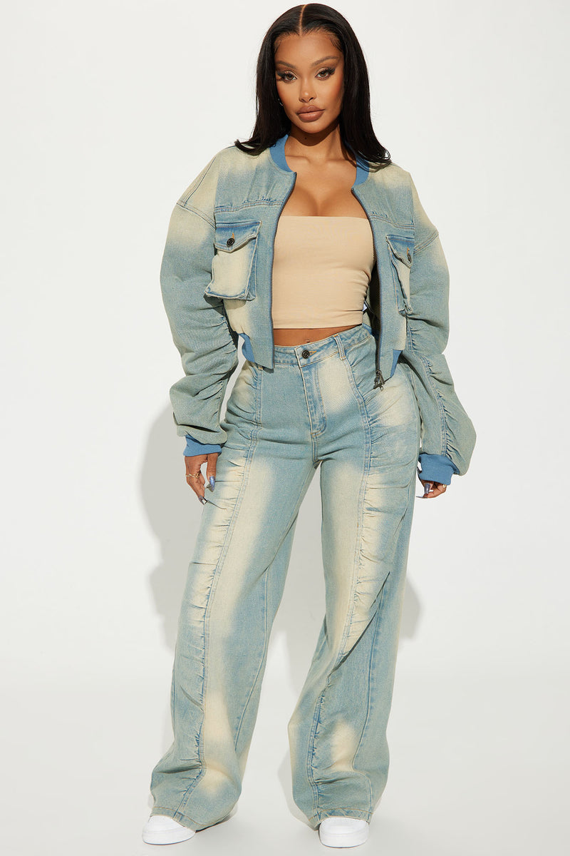 Grazie Denim Bomber Jacket Light Wash