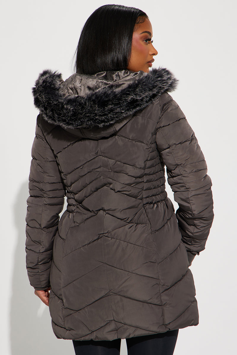 Hugs In The Snow Long Puffer Jacket Charcoal Fashion Nova