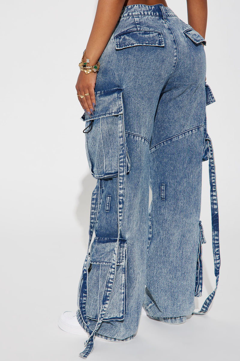 Strap It Down Cargo Jeans Acid Wash Blue Fashion Nova, Jeans Fashion Nova