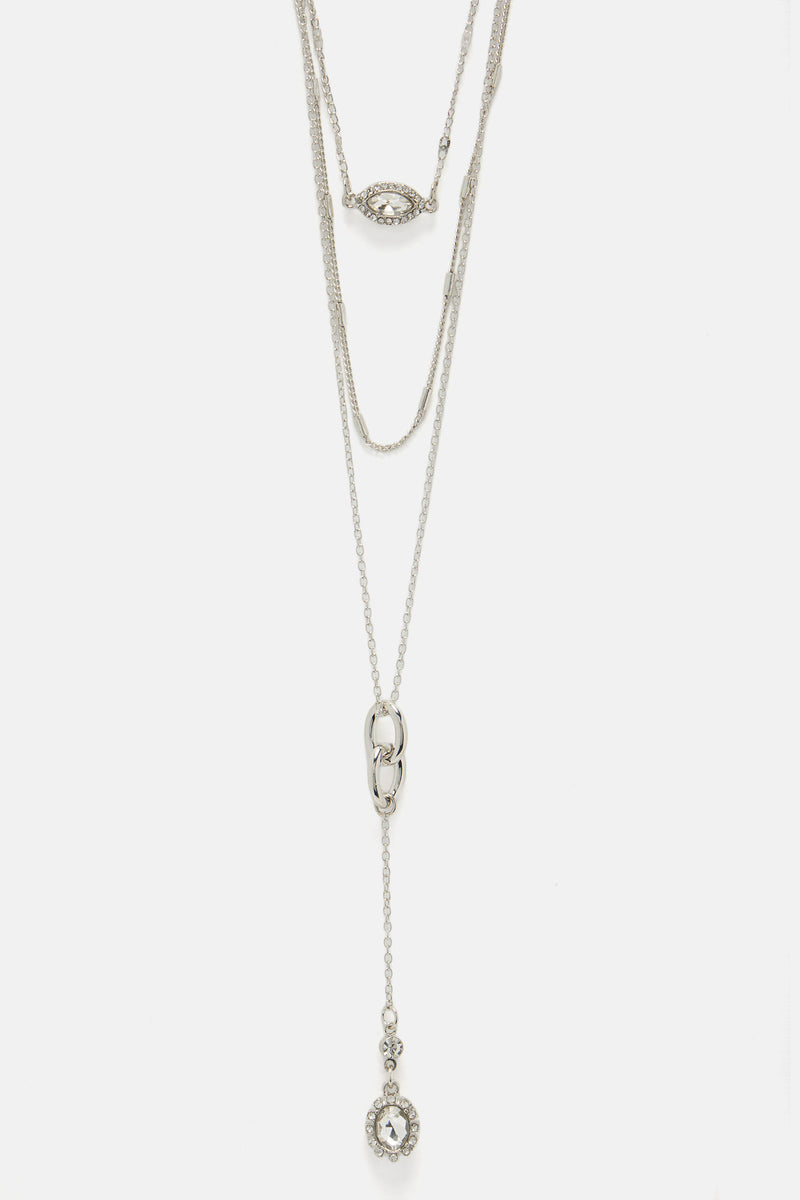 On The Go Layered Necklace Clear/Silver Fashion Nova, Jewelry
