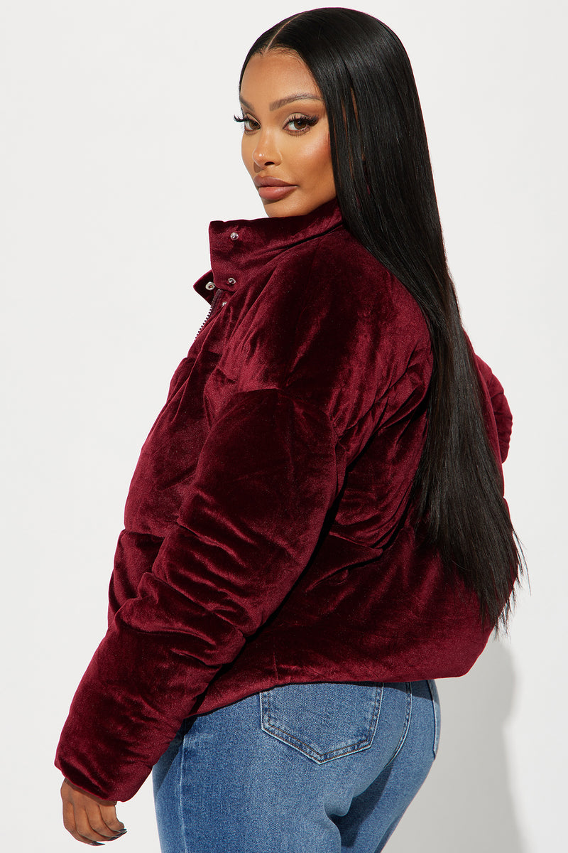 Cici Velvet Puffer Jacket Burgundy Fashion Nova Jackets