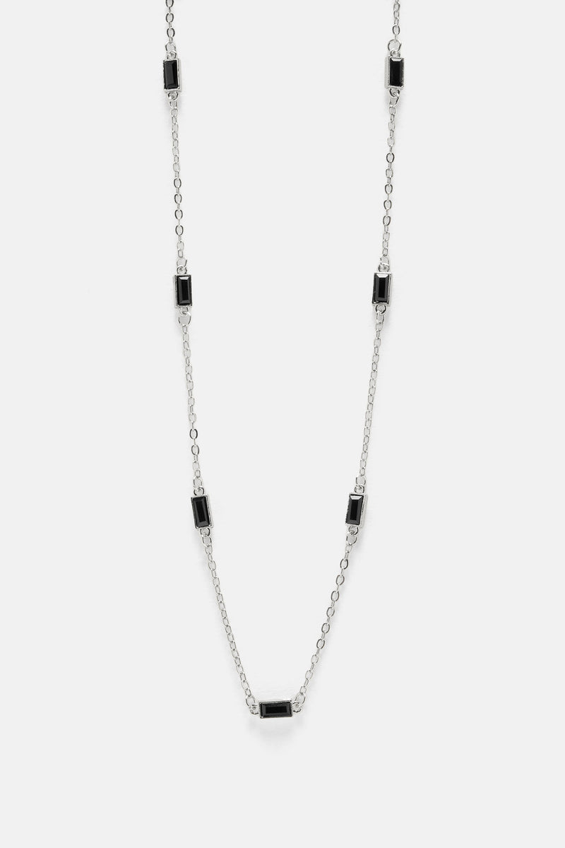 Onyx Station Link Chain Necklace Silver Fashion Nova, Mens Jewelry