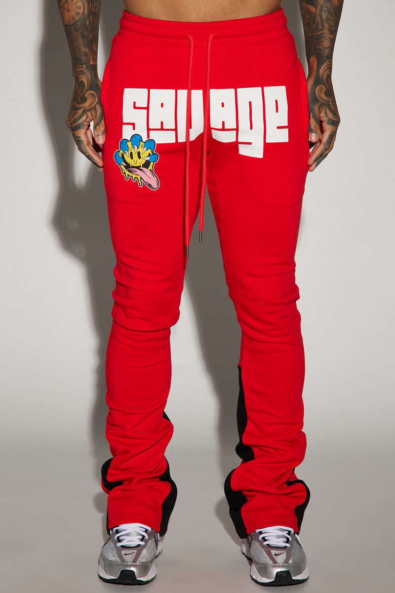 Savage Smiley Flared Sweatpant Red Black Fashion Nova Mens