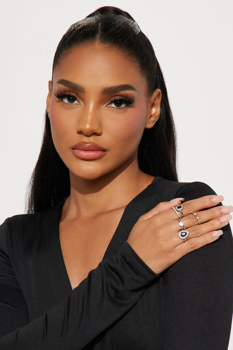Got It Covered 5 Piece Ring Set Silver/Blue Fashion Nova, Jewelry