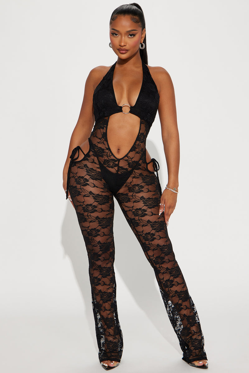 Black lace jumpsuit fashion nova store