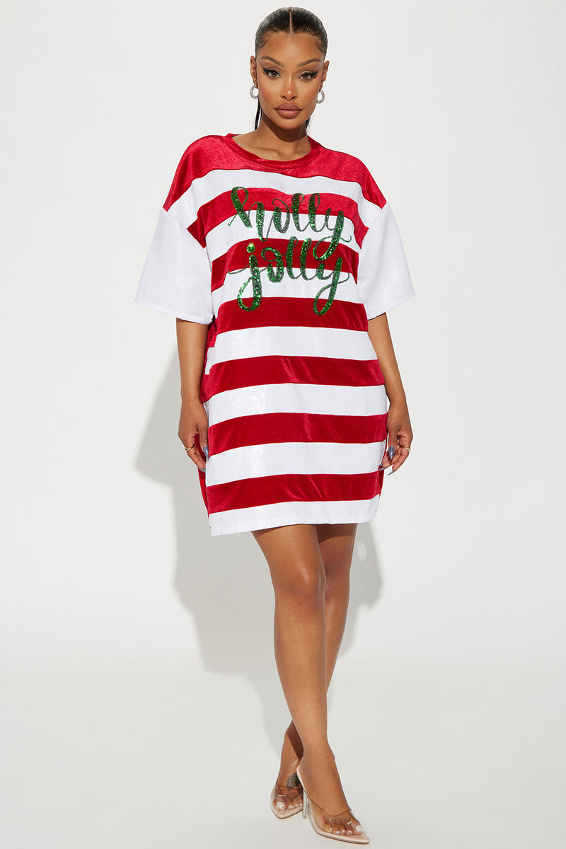 Red striped t shirt dress deals