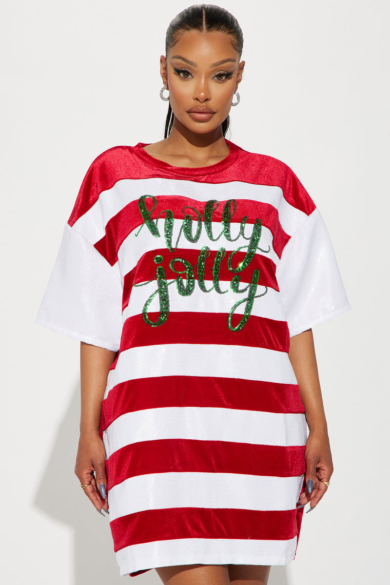 Red and white striped t shirt dress top