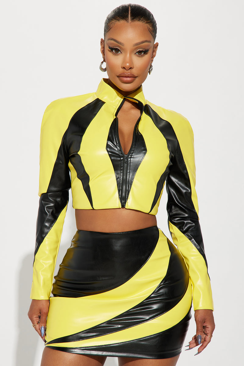Black and online yellow leather skirt
