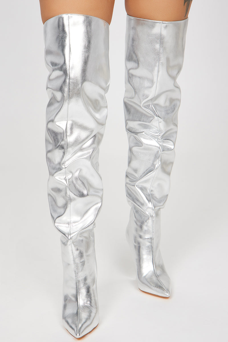 Thigh high silver boots shop