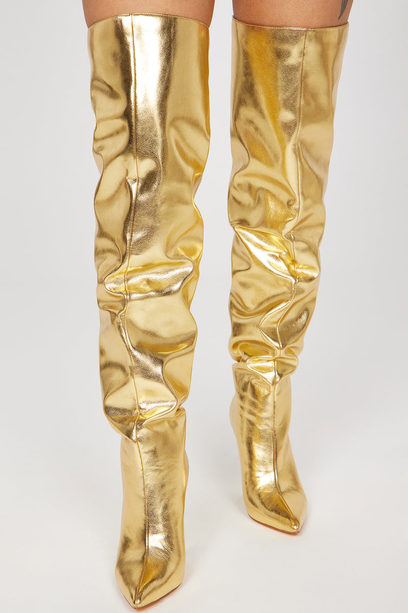 Different Type Of Girl Thigh High Boots Gold Fashion Nova