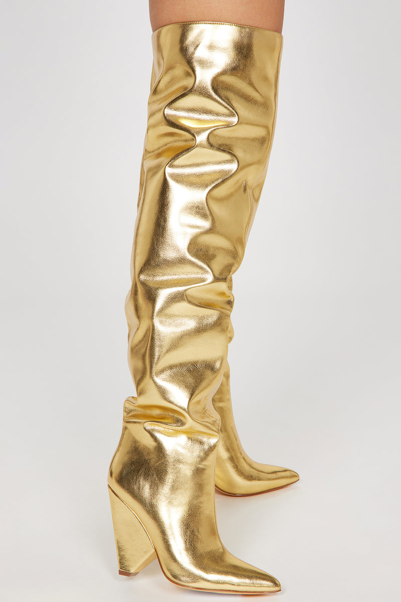 Different Type Of Girl Thigh High Boots Gold Fashion Nova