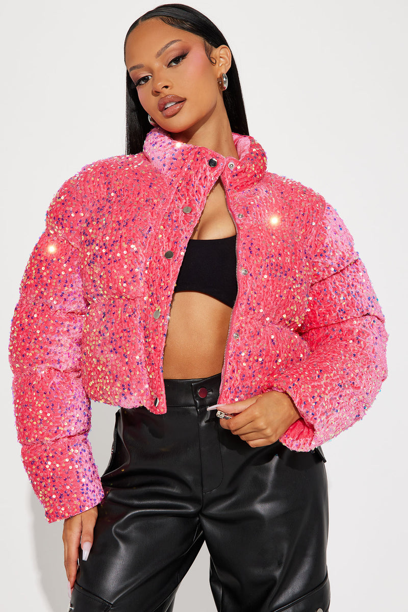Sequin puffer store jacket