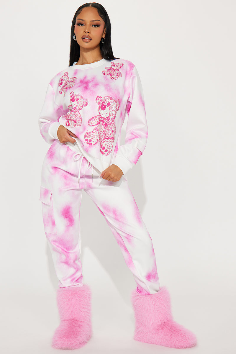 Pink and white tie dye tracksuit top