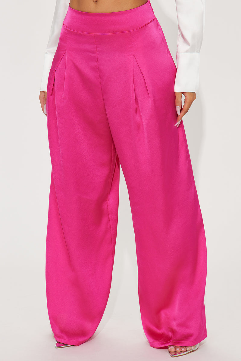 Wide Pleated Fuchsia Satin Trousers main image 0