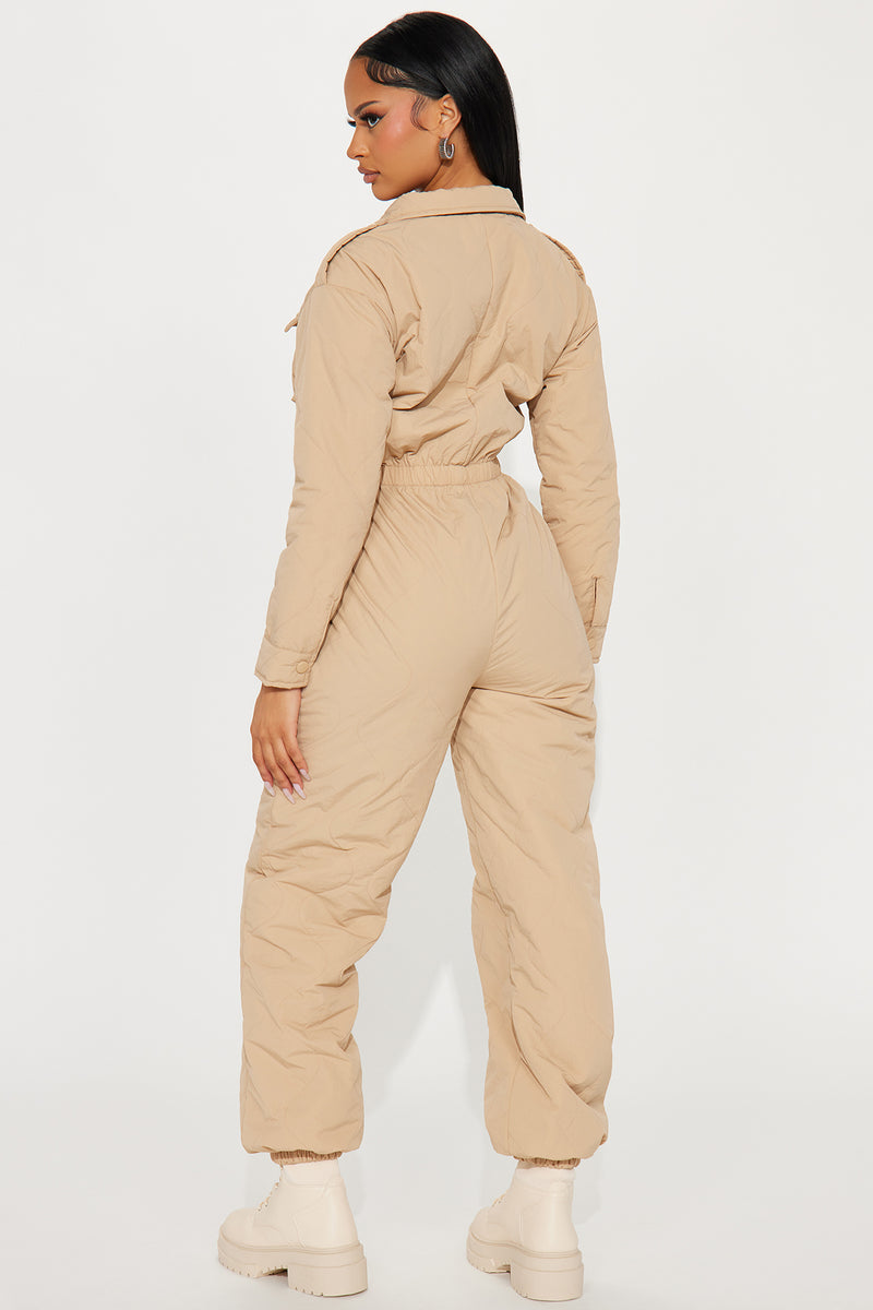 Wrightwood Puffer Jumpsuit Taupe Fashion Nova, Jumpsuits Fashion Nova