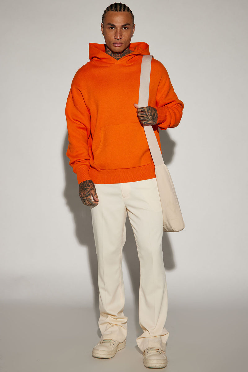 Orange hoodie outfit men's top