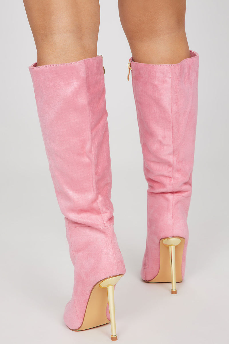 Pink thigh high boots fashion nova sales