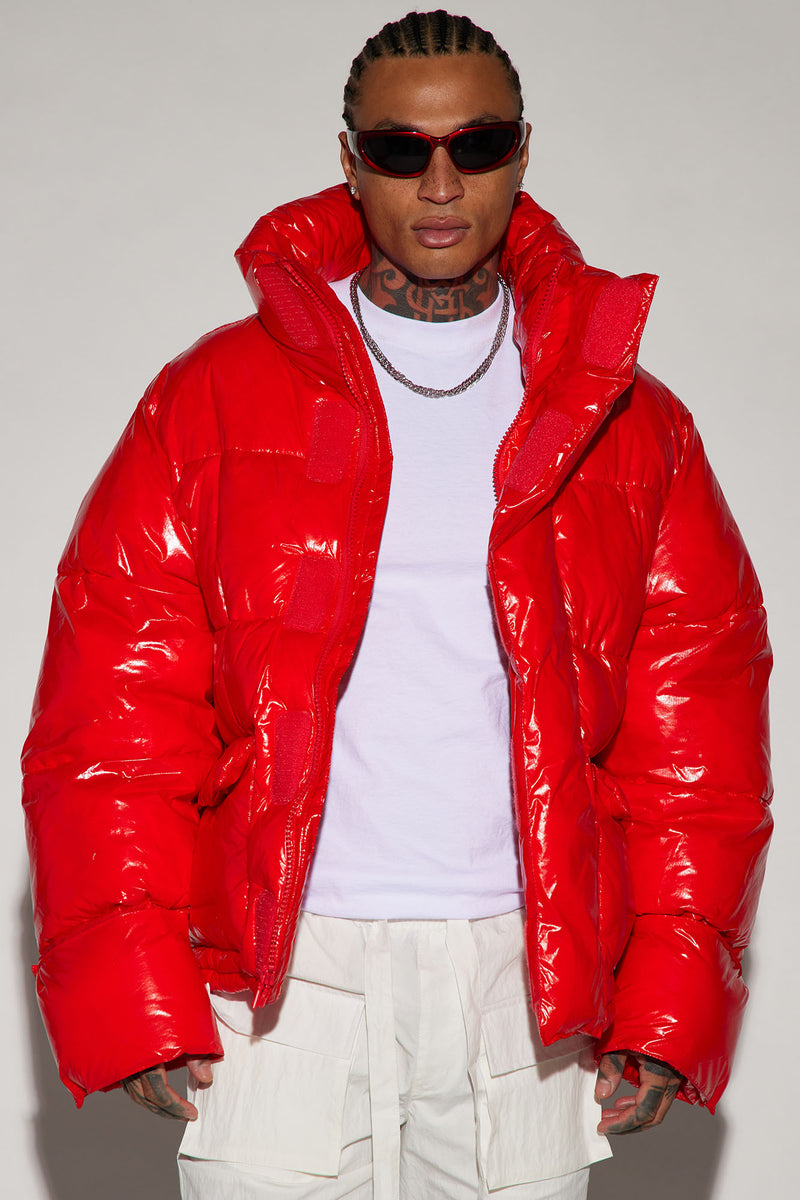 Mens shiny red puffer hotsell jacket