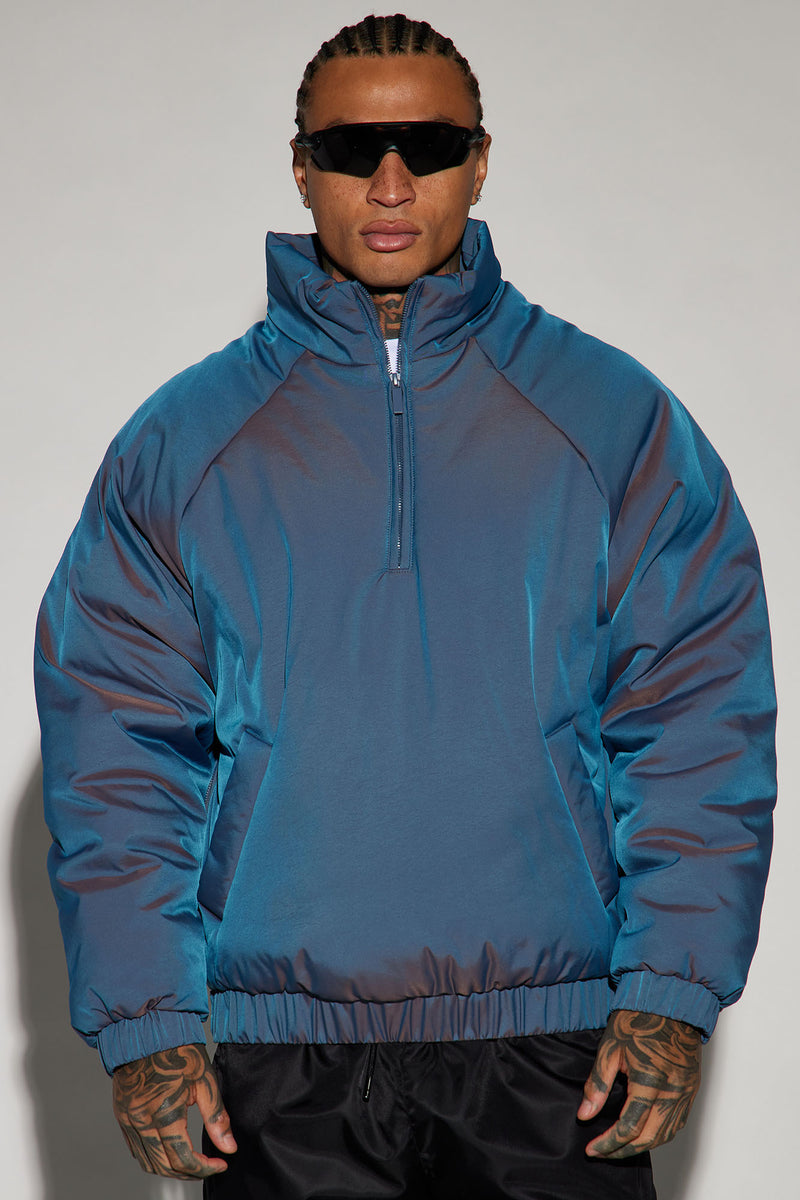 Stormy Iridescent Nylon Anorak Puffer Jacket - Blue