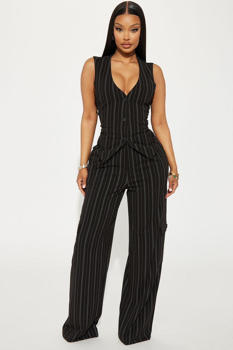 Heidy Pinstripe Vest Pant Set Black Fashion Nova, Matching Sets Fashion Nova