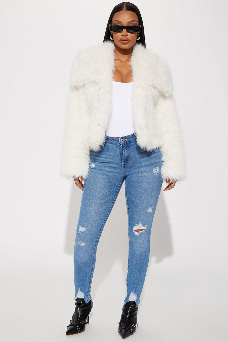 Cropped faux fur outlet jacket white
