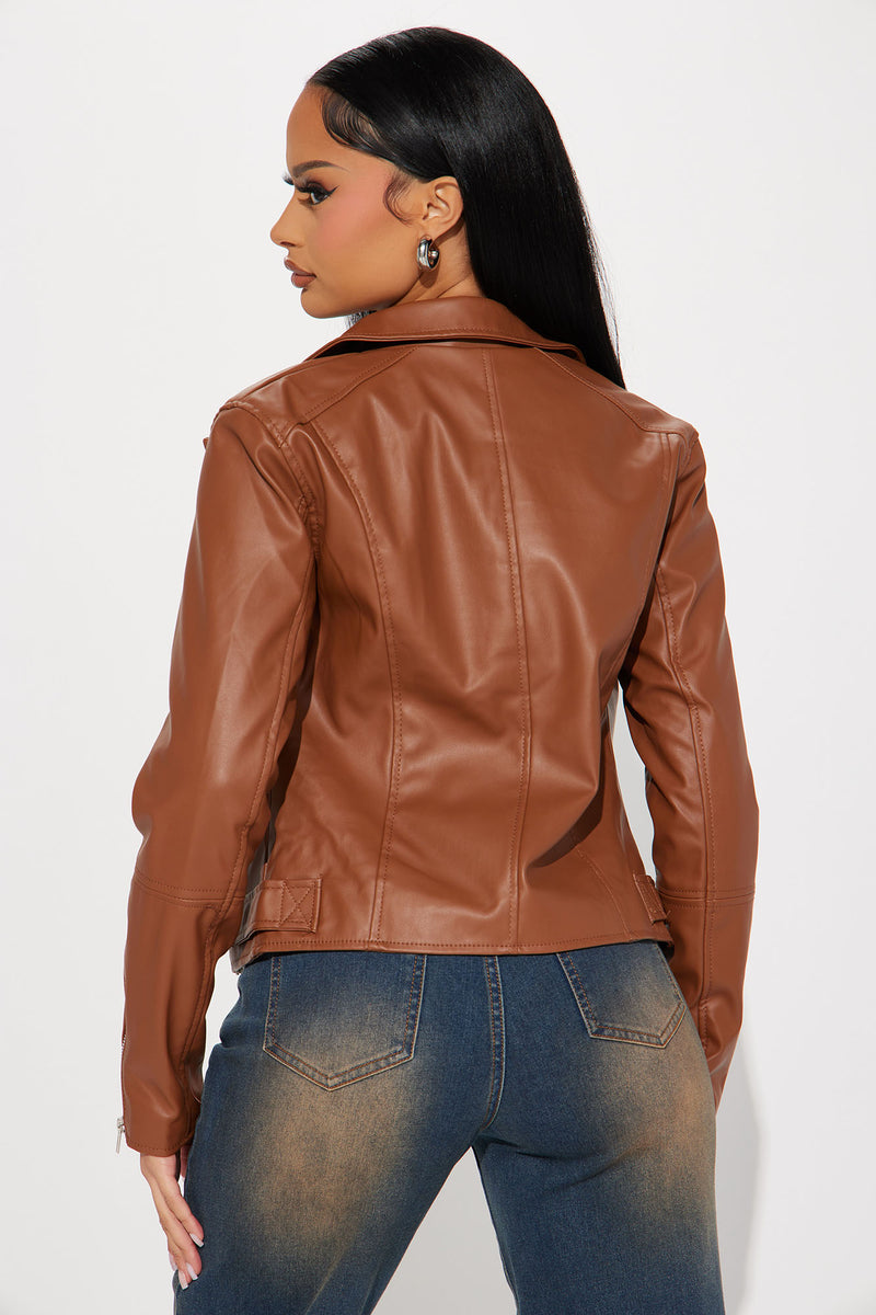 Cognac moto jacket women's discount